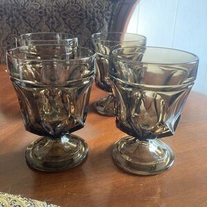 VTG Anchor Hocking Fairfield smoke brown rocks glasses set of 4 4.75” EUC